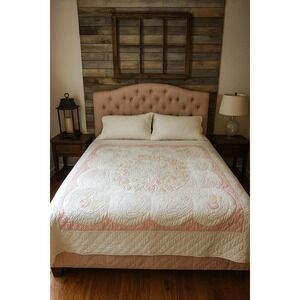 Blush Petal Wreath Quilt – 77" x 77"  ‎    #57 Hand Quilted